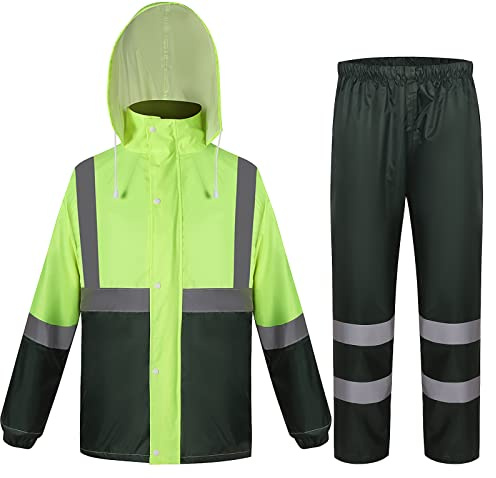 Btmpmcs Uomo Tuta da Pioggia Ultra-lite Impermeabile Antivento con Cappuccio Set di Giacca e Pantaloni da Pioggia Lavoro Giacca da Ciclismo Pesca Abbigliamento antipioggia Giacca