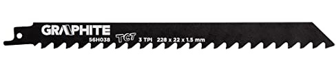 GRAPHITE Säbelsägeblatt, Bajonett-Sägeblätter, HM, 228 x 22 x 1,5 mm, 3TPI, Zahnteilung 8,5 mm, für Porenbeton, rote Ziegel, Faserzement, Glas, faserverstärkte Kunststoffe, abrasive Materialien