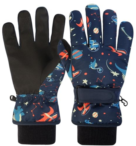 Azarxis Kids Ski Gloves Toddler Winter Cold Weather Warm Snow Mittens Windproof for Boys Girls Snowboarding Sledding Cycling (Prussian Blue, 4-6 Years Old)