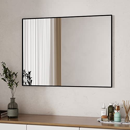 Boromal schwarzer Spiegel 40x60cm rechteckiger Metallrahmen schwarzer Badezimmerspiegel schwarz Morden dekorativer Spiegel für Bad, WC, Schlafzimmer, ohne LED-Licht.