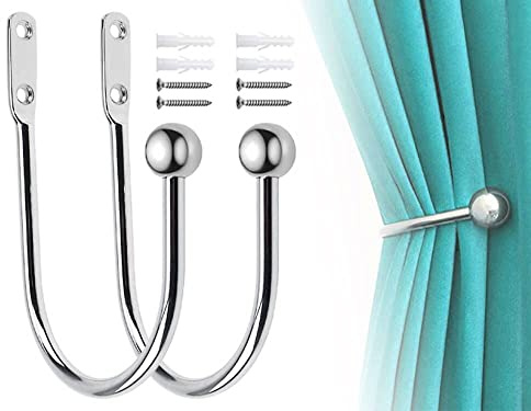 Hitopin 2 Stück Metall Vorhänge Raffbügel, Metall Schwarz Raffhalter, Gardinenhalter, U-Form Vorhanghalter,Vorhang Raffhalter, Verwendet für Dekoration Vorhänge, Schlafzimmer, Küche (Silber)