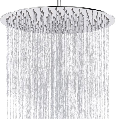 Soffione Doccia a Pioggia, Katezon High Flow Rainfall Showerhead in Acciaio Inox, Doccia a Cascata Per Bagno Universale da Parete e Soffitto (40 cm, Cromato)