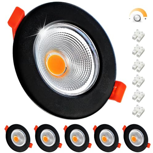 Wondlumi 6er LED Einbaustrahler 230V Dimmbar 7W 3000K IP44 Ø65-88mm Schwarz | LED Spots COB Warmweiß 600LM 60° Abstrahlwinkel Rund Deckenspots 230V Einbauleuchten Küche Wohnzimmer Schlafzimmer Bad