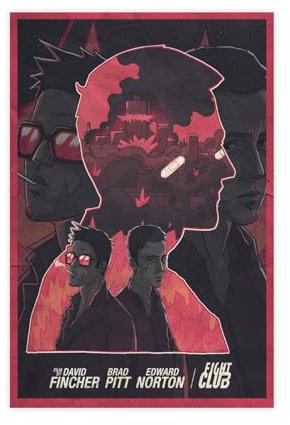 MAHWER Fight Club Filmposter auf Leinwand, Poster, Wandkunst, Dekor, Bild, Gemälde für Wohnzimmer, Schlafzimmer, Dekoration, ungerahmt, 50 x 75 cm