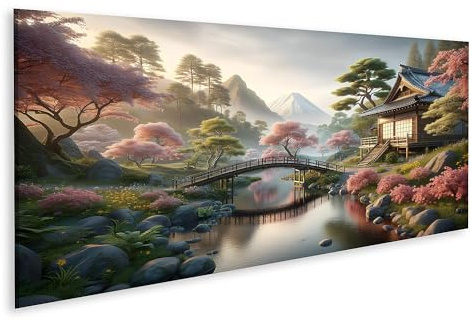 islandburner Prime Image sur toile Jardin japonais Fleurs de cerisier au crépuscule Images Affiches murales Poster
