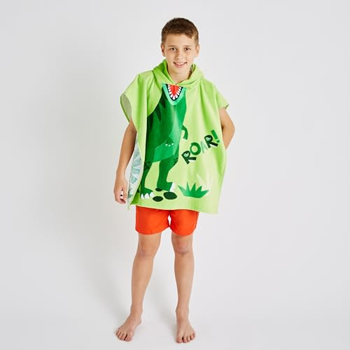 Catherine Lansfield Kids Dinosaur Hooded Towel Poncho 60x120cm Green