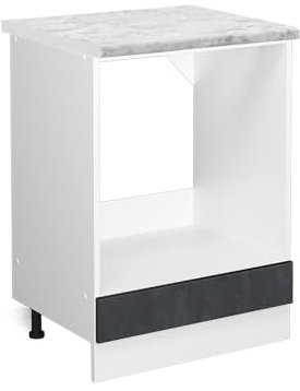 Vicco Herdumbauschrank R-Line, Herdschrank, Schwarz Beton/Weiß, 60 cm AP Marmor