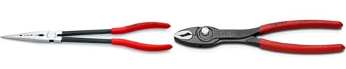 Knipex Long Reach Needle Nose Pliers with Transverse Profiles Black atramentized & TwinGrip Slip Joint Pliers Black atramentized, with Non-Slip Plastic Coating 200 mm 82 01 200 SB