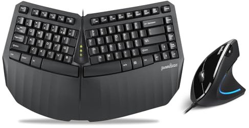 Perixx PERIDUO-413B UK, Wired USB Ergonomic Compact Split Keyboard and Vertical Mouse - Bundle with a 6-Button Ergonomic Vertical Mouse - Black - UK QWERTY