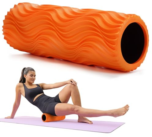 CINDALOG Foam Roller,High Density 15 Foam Roller, Wave Textured Massage Back Roller for Deep Muscle Massage Pilates Yoga,Fitness Exercise Roller for Whole Body Release(Orange)