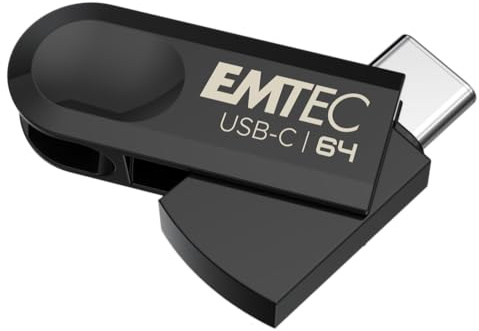 EMTEC - Clé USB 3.2 Type-C Single C280 ECMMD64GC283 - Flash Drive Compatibilité Universelle USB 3.2 - Lecture 80Mo/s, Écriture 20Mo/s, Eco Design, 64Go/GB