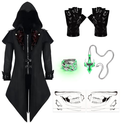 IEEILULU Steampunk Herren Jacke mit Kapuze, Gothic Frack Herren Mantel, Mittelalter Retro Renaissance Jacke, Vintage Viktorianischen Smoking Halloween Fasching Karneval Kostüm (Mit Kapuze, L)