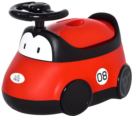 HOMCOM Vasino per Bambini da 6 Mesi a 3 Anni, WC per Bambini a Forma di Macchina con Volante e Vaschetta Rimovibile, Rosso