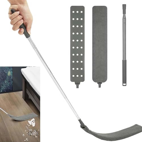 Teleskop Reiniger, Teleskopreiniger,Staubwedel Teleskop Waschbar with Stainless Steel Telescopic Rod and Two Interchangeable Cleaning Brushes (Mteleskopstange+ 1x Reinigungstuch)
