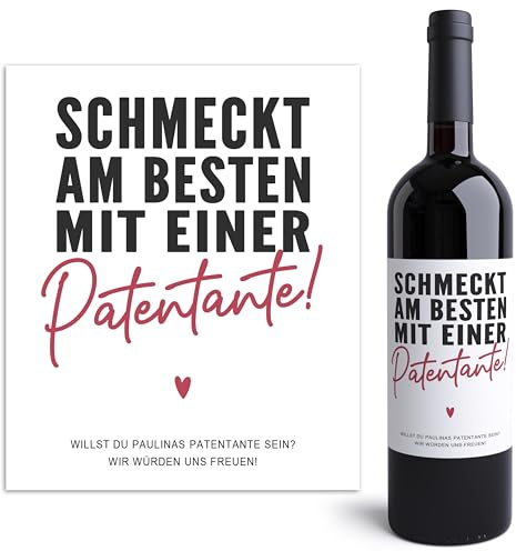 Patentante fragen personalisiert Weinetiketten Willst du meine Patentante sein Geschenk Taufpaten Flaschenetikett Wein Etiketten selbstklebend 2 Stück | 10x12 cm