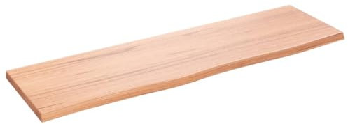 Makastle Waschtischplatte Holzbohlen Ideal für Aufsatzwaschbecken, Tischplatte Holzplatte Baumkanten-Platte für Heimwerker, Arbeitsplatten, Hellbraun 100x30x2 cm Massivholz Behandelt