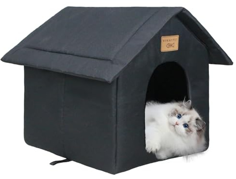 Vinnypet Katzenhaus Für Draußen Winterfest Wasserdicht Wetterfester Katzenhöhle Haustierhaus mit Plüschkissen Warm Hundehöhle Waschbar Hundehaus Tierheim Für Streuner Haustiere 33x30x33cm