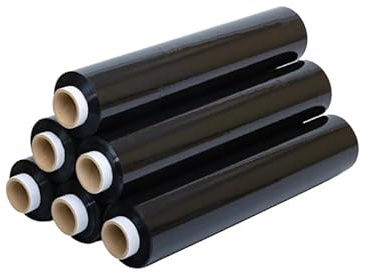 CAMPALO Svart Sträckfilm Stretchfilm Packfilm Plastfilm 23 my Handsträckfilm Pallfilm för Pallemballering Flyttfilm Möbelskydd Godsskydd Transportsäkring Paketering Slitstark Töjbar Skyddsplast