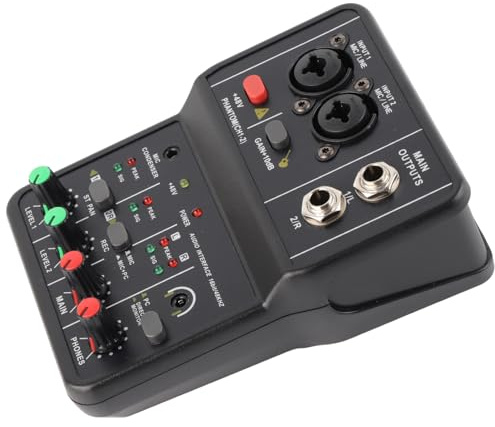 2 Channels Audio Mixer, USB 48V Power Compact Sound Mixing Console with High Accuracy 16 BIT 48KHZ Resolution, Stable Connection and Low Power Consumption for Music