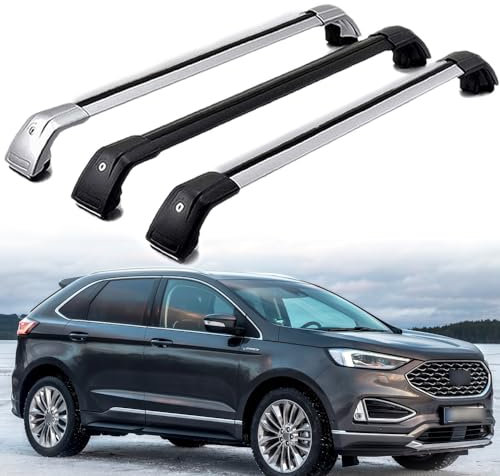 LECREA DachträGer RelingträGer für Ford Edge SUV 5 Doors 2016-2022, Dachgepäckträger Aluminium AbschließBar mit Geschlossene Dachreling A Paar,Silver Black-1 Pair