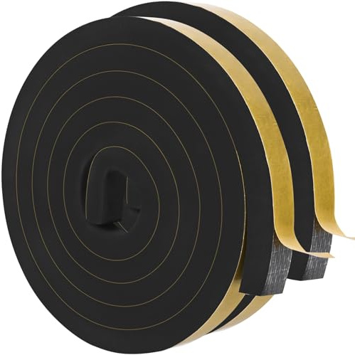 ToLanbbt Black Door Window Weather Stripping Self Adhesive Foam Tape High Density Foam Sealing Strip Window Insulation Weatherproof Gasket Tape 1/2 Wide X 1/2 Thick, 6.5 Ft X 2 Rolls, Total 13 Feet