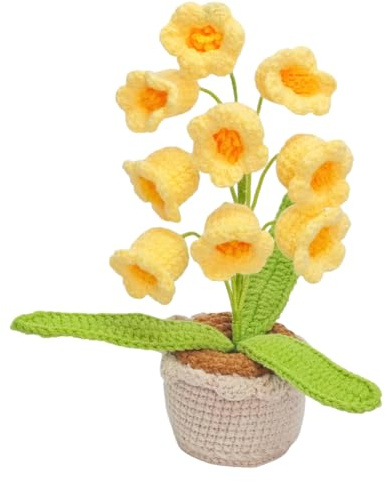Magicherry Bouquet fatto a mano all'uncinetto di mughetto artificiale, orchidea all'uncinetto, fiori in vaso, orchidea lavorata a maglia, fiori per casa, ufficio, auto, cruscotto, decorazione per