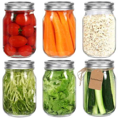 EkkoVla 6 Pack 500ml Pickling Jars with Airtight Lids | Mason Jar Set for Preserving, Overnight Oats & Food Storage, Includes Extra Lids