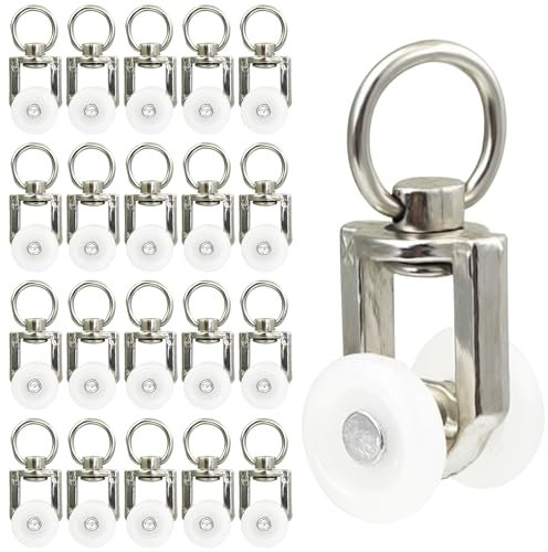 GmwyCzV 20 Piezas Rodillo para Riel de Cortina,Gancho para Cortinas Correderas con Dos Ruedas,Rodillo Silencioso para Rieles de Cortina,Ganchos de Ruedas para Cortinas para Baño, Dormitorio