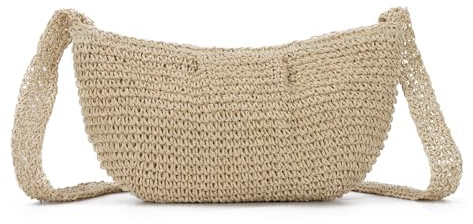 EVEOUT Stroh Umhängetasche Damen Sommer Lässige Gewebte Raffia Crossbody Tasche Leicht Boho Strohtasche für Strand Urlaub Alltag