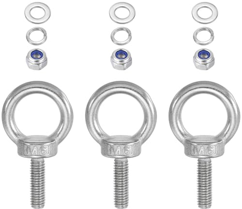 TA-VIGOR 3Pcs M6 x 20mm Lifting Long Eye Bolt, 304 Stainless Steel Wall Expansion Anchor Bolts, Masonry Concrete Screws Shoulder Eyebolt Lifting Ring with Nuts Washers for Hanging Hammock Article