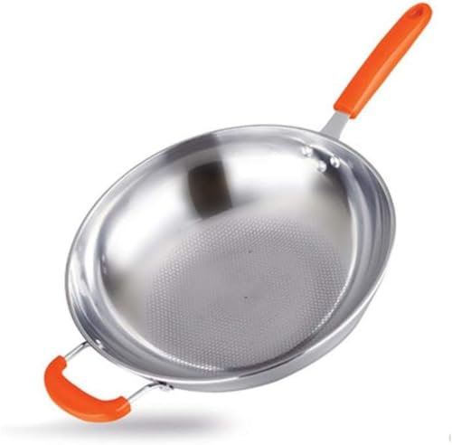 BNCXMO Frittierpfanne Nicht-Schicht-Pfanne Rücken Edelstahl Wok Haushalt Wok ohne Ölrauch Pot Nicht-Stick-Topf (32 cm)