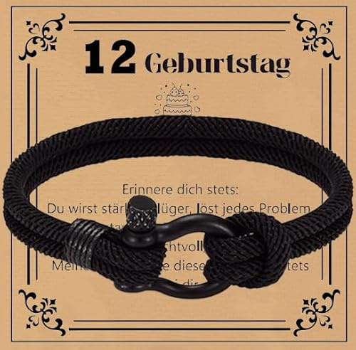 Geschenk für 10 11 12 13 14 15 Jährigen Jungen - Geburtstags-Armband für Jungen, Schwarz Geflochtenes Seil mit Verschluss