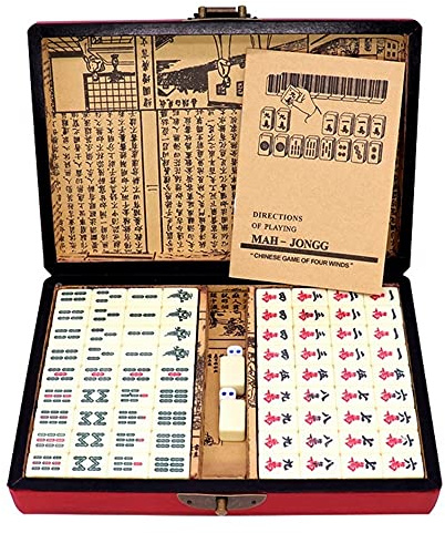 TFixol Chinesisches nummeriertes Mahjong-Set 144 Fliesen Mah-Jong Set Tragbares chinesisches Spielzeug mit Box