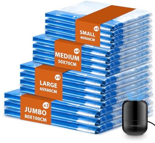 Vacuum Compression Storage Bags for Clothes - 15 Pack Reusable Space Saver Bags with Wired Electric Air Pump for travel (3J + 4L+ 4M + 4S)