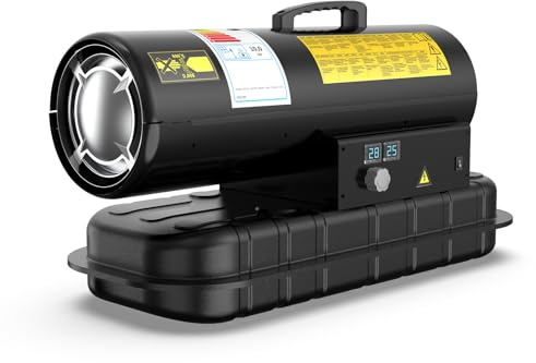 DAHTEC Riscaldatore Diesel 10 kW - Termoventilatore Industriale - Portata 450 m³/h - Termostato Regolabile & Indicatore Livello Gasolio - Per Officine, Cantieri, Uso Agricolo