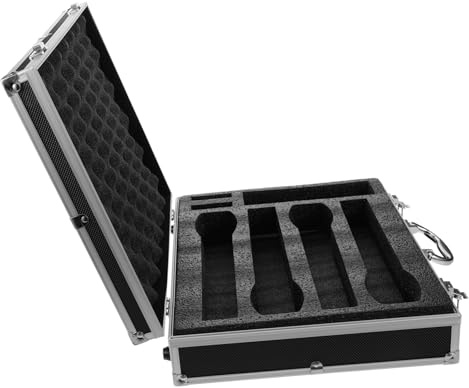 minkissy Tragbarer Mikrofonkoffer 4 Stück aus Aluminium mit Griff Widerstandsfähiger Mikrofon Organizer für Kabellose Handmikrofone Schutzbox für Reisen und Zubehör