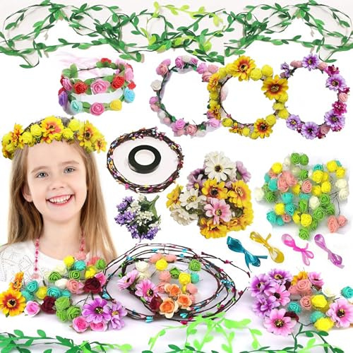 WZCFFF 160PCS DIY Flower Crowns Making Kit,Handmade Floral Crown Garland Kit Machen Sie Ihren Eigenen Blumenkranz, Haarschmuck Geschenk Für Mädchen Teenager Hochzeit Mitgebsel