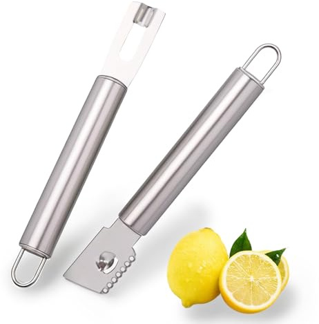 Lot de 2 zesteurs de citron en acier inoxydable, zesteur de citron amélioré et couteau à canal, zesteur d'agrumes et éplucheur d'orange, râpe à citron de qualité supérieure pour cuisine familiale