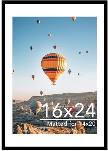 JCJMY 16x24 Picture Frame with Mat for Poster Photo and 40x60 cm Canvas, Display 14x20 with Mat or 16 x 24 without, Wood 16 by 24 Wall Gallery Poster Photo Frame, Black