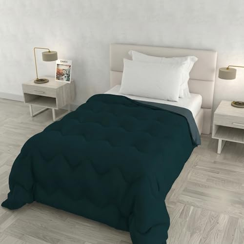 Italian Bed Linen Edredón de Invierno ZOE Made in Italy Bicolor Reversible, Relleno nórdico 250 g - Edredón Cama Individual 160x250 cm - Lavable a máquina - PETRÓLEO/Salvia