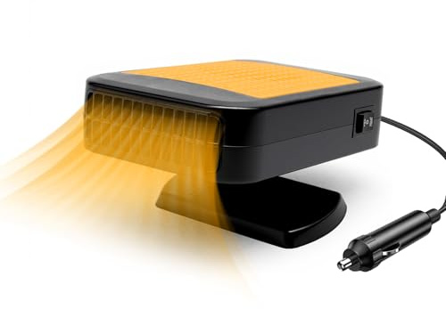 Horuili® Chauffage de Voiture 12V 200W - Dégivreur et Désembueur Portable à 360° avec Prise Allume-Cigare - Chauffage Rapide pour Pare-Brise et Habitacle - Pour la Plupart des Voitures