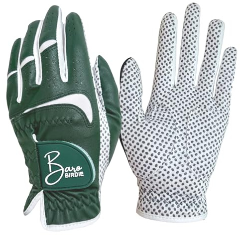 BAROBIRDIE Left Hand Golf Gloves Women 2 Pack Girl Ladies Sports Silicon Non-Slip Extra Grip All Weather Season Tennis (Deep Green, Small)