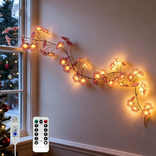 Huracan Lichterkette Willow Vine, Kirschblüten Zweige Lichter für Innen, 8 Modi 1.8M 48LED, Pflaumenblüte Biegbare Weidenzweige für Wand, Wanddeko für Schlafzimmer & Weinachtsdekoration
