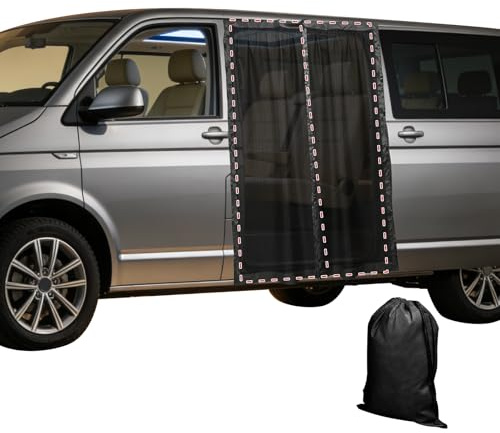 luolety Magnetic Van Bug Screen for VW T5 T6, Fly Screen Sun Protection Car Sliding Door Rear Door Partition Net Fly Screen Van Black Mesh Mosquito Net with Center Magnetic Closure (for Sliding Door)