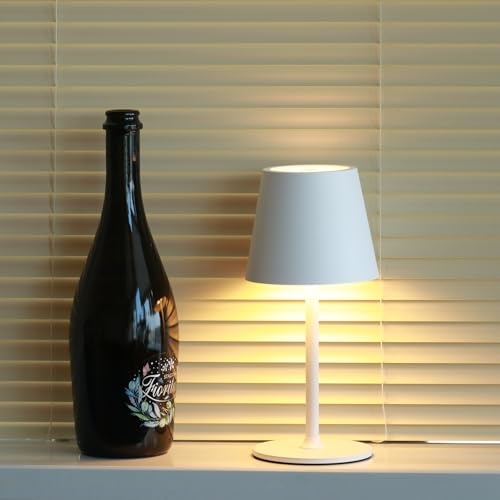 DEELUX LED Tischlampe Kabellos Dimmbar, Akku Nachttischlampe 24cm Weiß | Nachttischlampe Touch,IP44 Wasserdicht USB-C Nachttischleuchte für Restaurant,2700K/3600/5000K,Schlafzimmer, Büro,Garten