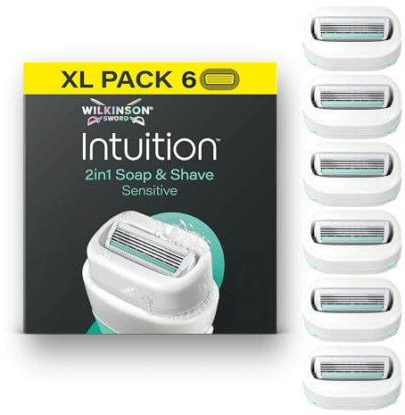 Wilkinson Sword Intuition 2in1 Soap & Shave Sensitive peaux sensibles pour femme, 6 recharges de lames