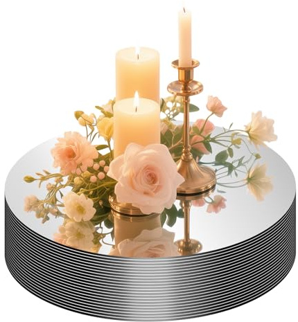 22 piatti rotondi a specchio per centrotavola, vassoi piatti decorativi rotondi da 25,4 cm, base a specchio per candele, decorazione per feste di nozze, piatti da esposizione da tavolo per addio al