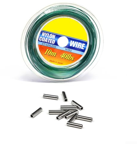 Línea de pesca de acero inoxidable de 10 m, 40 libras, alambre líder de mar a prueba de mordeduras con engarzados, aparejo flexible antiabrasión para señuelos de agua salada, jigging y trolling