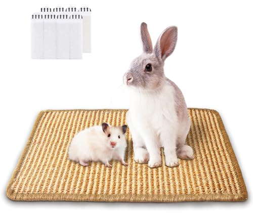 Rabbit-Scratching-Pad, Natural Wood Chew Scratch Board for Bunnies, Bunny Nail File Mat, Durable Toy for Small Pets Teeth Paws Rabbit Cage Accessories