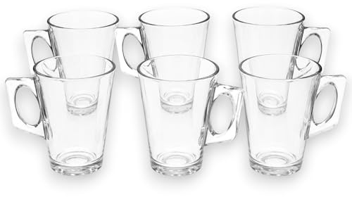 KORAT Set 6 Tazzine in Vetro 255 ML con Manico – Tazze Trasparenti per Caffè, Cappuccino, Tè e Bevande Calde – Resistenti, Eleganti e Lavabili in Lavastoviglie Bar, Hotel